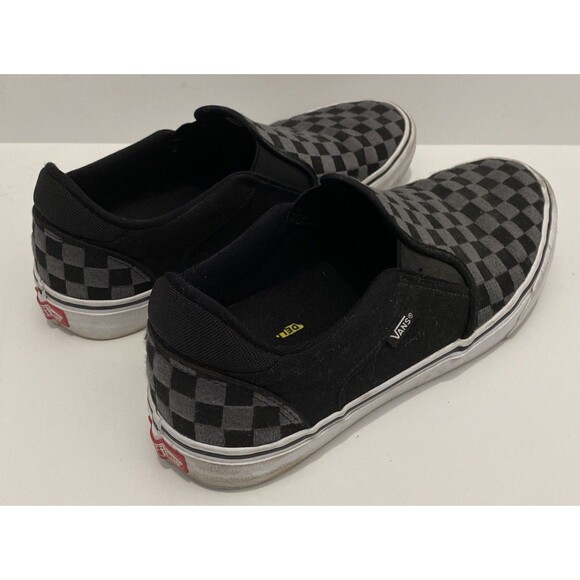 Vans Men's 11.5 Asher Deluxe Sneaker Classic Slip On Checkerboard Black Gray - Picture 2 of 11